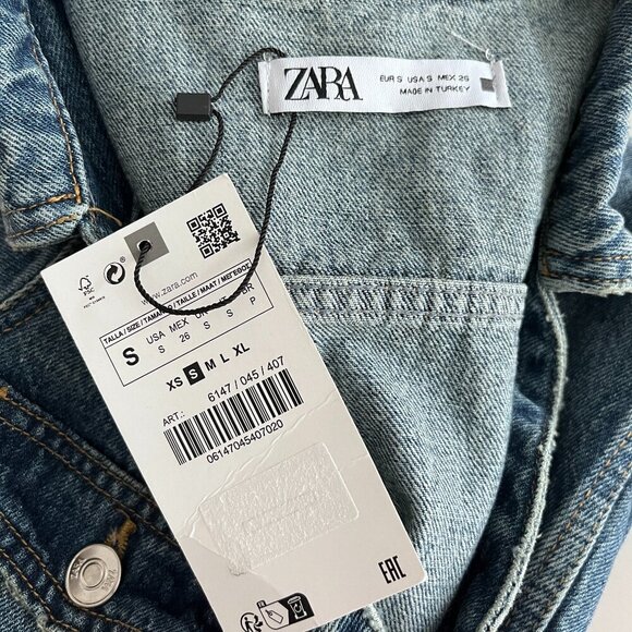 Zara Denim Utility Jumpsuit NWT Button Front Size S Blue Cotton One Piece - Picture 2 of 7